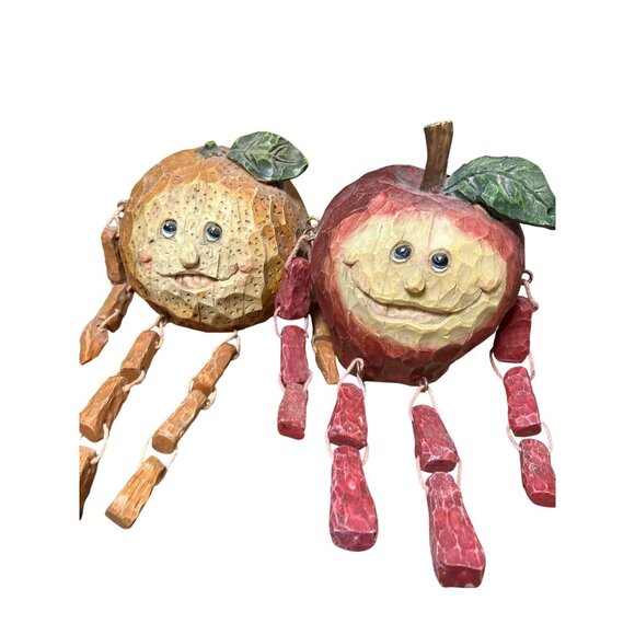 Handcrafted  Orange and Apple Shelf Sitter Lot Anthropomorphic Fruit - Picture 2 of 15